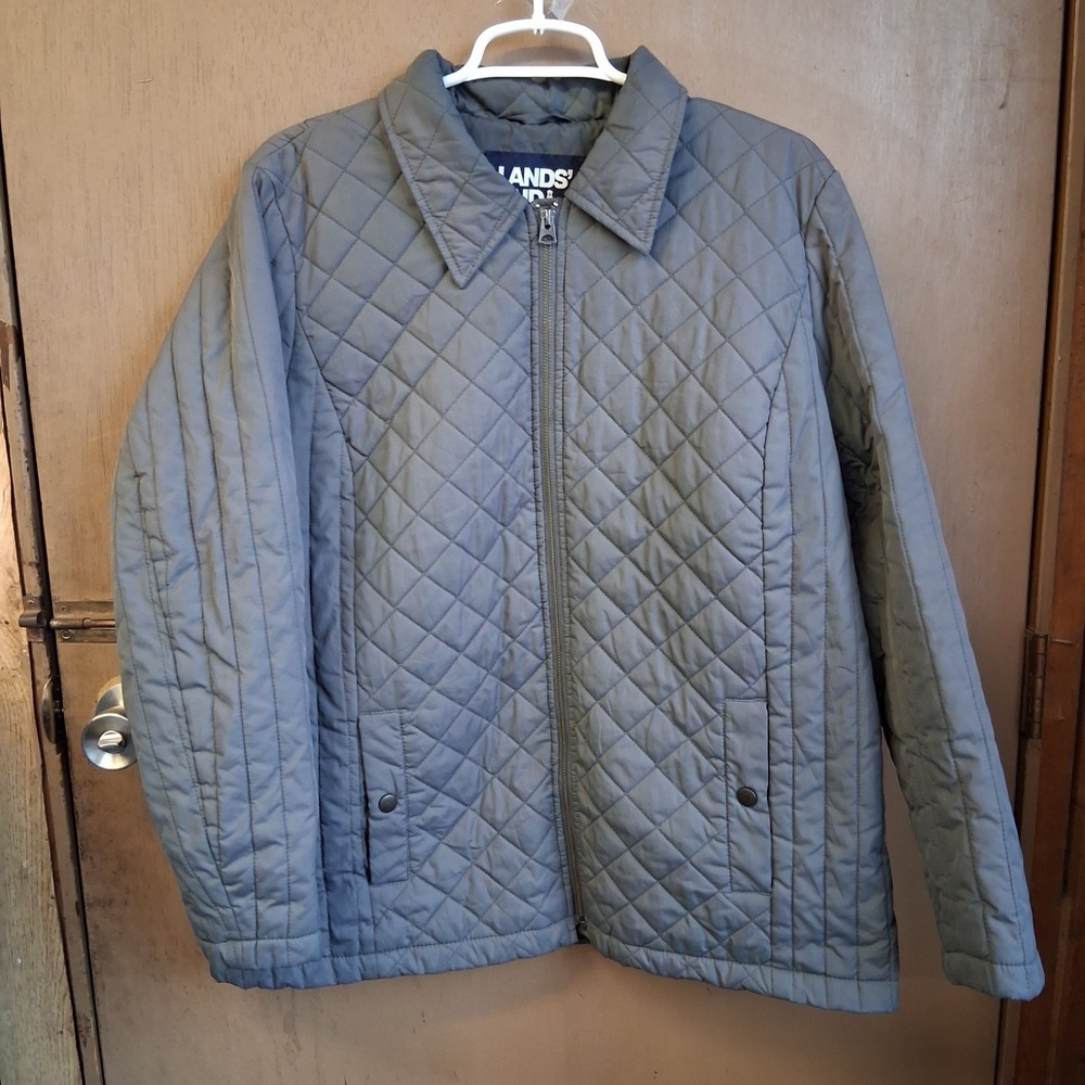 Lands' End Diamond‎ Quilted Primaloft Jacket Women's Large Gray Feather Free EUC